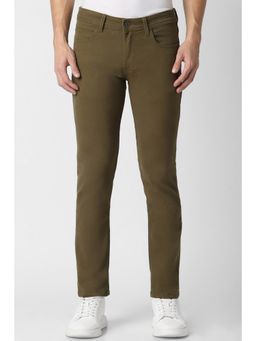 Peter England - Men Olive Textured Low Skinny Fit Jeans