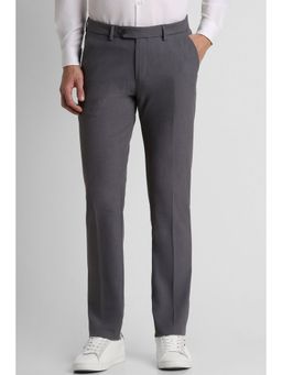 Peter England - Men Grey Textured Super Slim Fit Formal Trousers