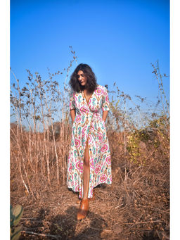 WHY SO BLUE - Women Multi-Color Printed Simone Wrap Dress