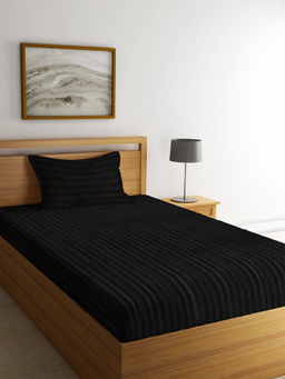 HOSTA HOMES - Black Striped 260 TC Cotton 1 Bedsheet with 1 Pillow Cover (Single)