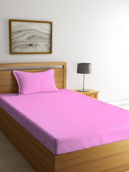 HOSTA HOMES - Pink Striped 300 TC Cotton 1 Bedsheet With 1 Pillow Cover (Single)