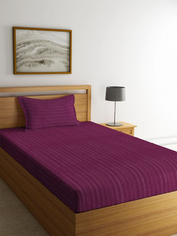 HOSTA HOMES - Purple Striped 260 TC Cotton 1 Bedsheet with 1 Pillow Cover (Single)