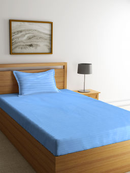 HOSTA HOMES - Blue Striped 300 TC 1 Bedsheet With Pillow Cover (Single)