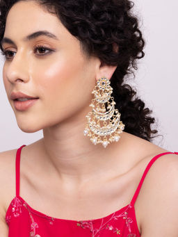 Indya - Gold Kundan Pearl Layered Dangler Earring
