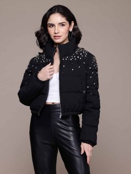 Label Ritu Kumar - Black Embellished Puffer Jacket