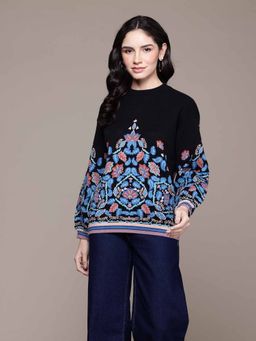 Label Ritu Kumar - Black Floral Sweater