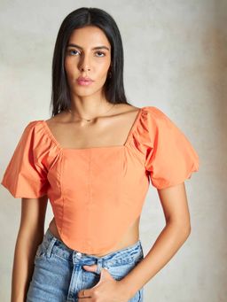 Virgio - Orange Solid Corset Top