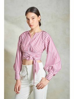 Virgio - Pink Striped Tie-Up Crop Top