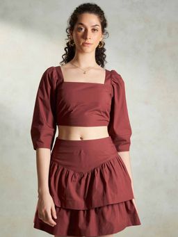 Virgio - Brown Solid Crop Top