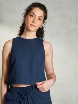 Virgio - Navy Blue Solid Crop Top