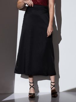 Globus - Women Black High-Rise Solid High A-Line Party Skirt