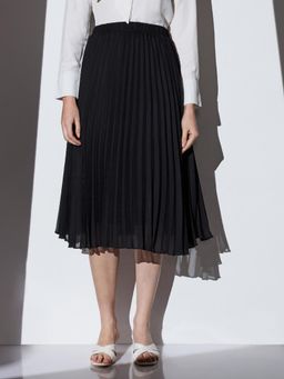 Globus - Women Black Mid-Rise Accordion Pleats High Flared Skirt