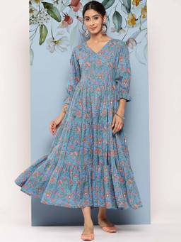 Libas - Blue Floral Printed Maxi Dress