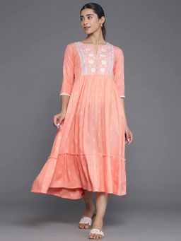Libas - Peach Floral Embroidered Midi Dress