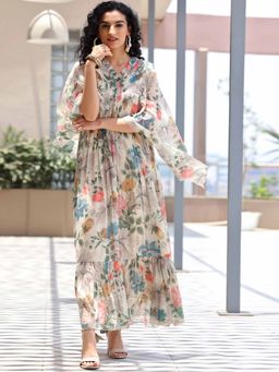 Libas - White Floral Printed Maxi Dress