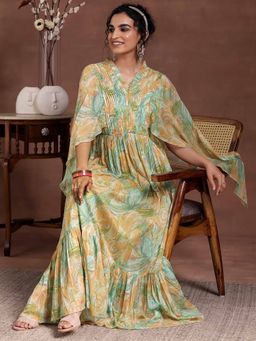 Libas - Green Floral Printed Maxi Dress