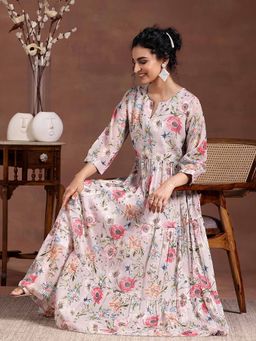 Libas - Pink Floral Printed Maxi Dress