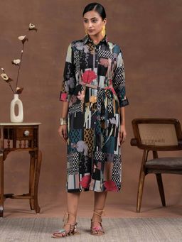 Libas - Multicolor Floral Printed Midi Dress with Belt (Set of 2)