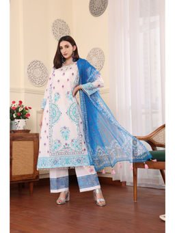 THE COTTON LAWN SHOP - Women Off White Floral Printed Unstitched Dress Material (Set of 3)