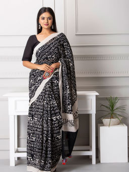 Baisacrafts - Ava Handblock Moonga Cotton Saree With Unstiched Blouse