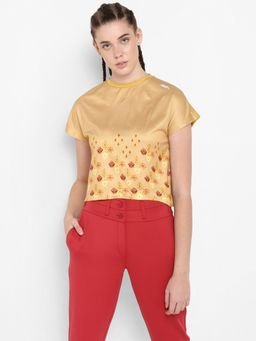 Alcis - Women Beige Orange Printed Round Neck T-shirt