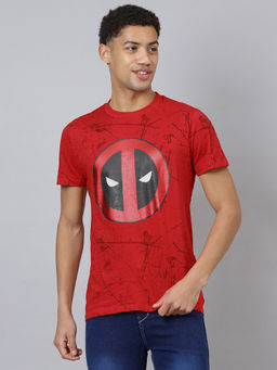 Free Authority - Official Deadpool Graphic Printed Men Red Regular Fit T-Shirt for Young Men