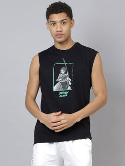 Free Authority - Official Demon Slayer Graphic Printed Men Black Sleeveless T-Shirt
