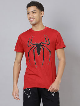 Free Authority - Official Spiderman Graphic Printed Men Red Regular Fit T-Shirt for Young Men