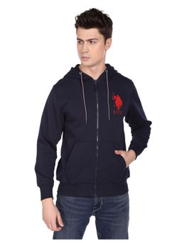 U.S. POLO ASSN. - Men Navy Embroidered Logo Hooded Sweatshirt