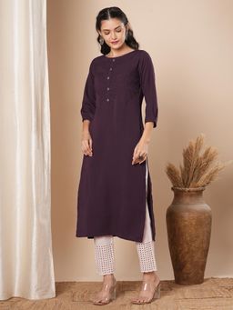 FASHOR - Purple Embroidered Straight Fit Kurta