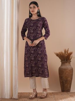 FASHOR - Purple Printed Straight Fit Kurta