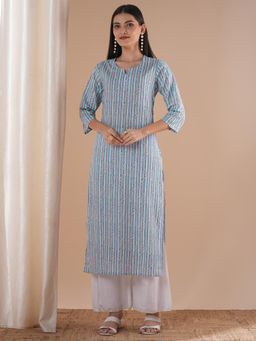 FASHOR - Blue Stripes Printed Straight Fit Kurta