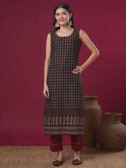 FASHOR - Brown Printed Straight Fit Kurta