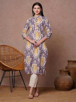 FASHOR - Purple Ikat Foil Printed Straight Fit Kurta