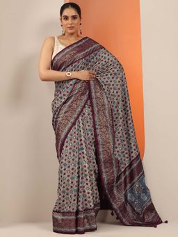 Libas - Blue Ethnic Motif Printed & Zari Border Saree with Unstitched
