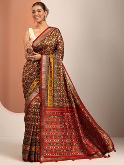 Libas - Multi-Color Printed & Tassel Border Saree with Unstitched