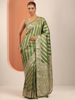 Libas - Olive Woven Design & Zari Work Border Saree with Unstitched