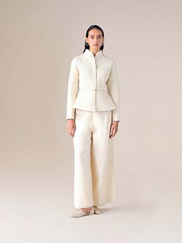 AMPM - Women Ivory Wool Jacket with Belt