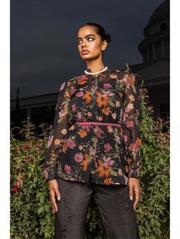 DOHR INDIA - Bella Black Floral Printed Organza Top and Pant Co-Ord's