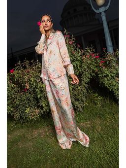 DOHR INDIA - Iris Pink Floral Printed Satin Top and Pant Co-Ord's