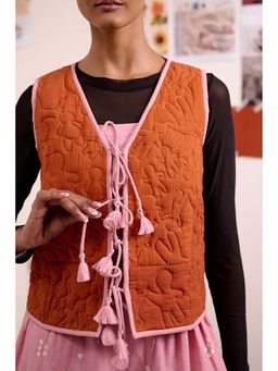 Doodlage - Women Rust Cotton Waist Coat