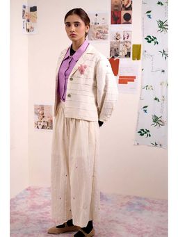 Doodlage - Women Beige Cotton Jacket with Pant