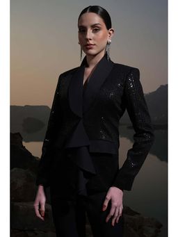 Label Iris - Black Sequin Ruffle Blazer