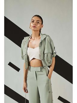 The Dapper Lady - Jade Green Crop Overshirt