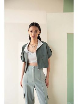 The Dapper Lady - Sage Green Colo block Crop jacket