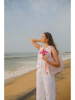 KAVANA - Women Floral Embroidered Off White Arham Linen Top With Pant Co-Ord's