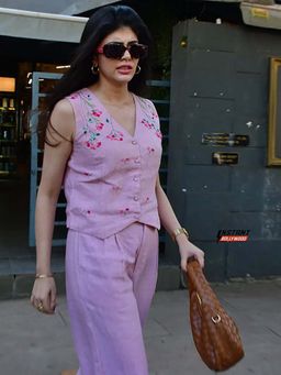 KAVANA - Women Floral Embroidered Pink Anika Linen Top With Pant Co-Ord's