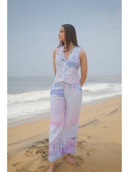 KAVANA - Women Floral Print Blue Seher Linen Top With Pant Co-Ord's