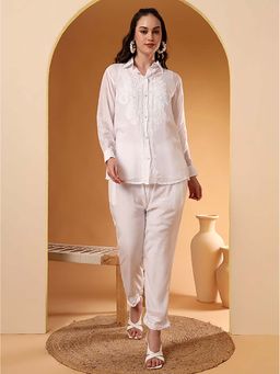 The Chikan Label - White Riha Muslin Chikankari Shirt With Pant Co-Ord's