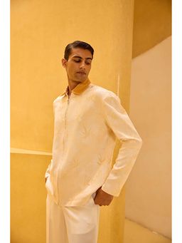TheRealB - Men's Jacquard Jacket In Cream With Velvet Collar